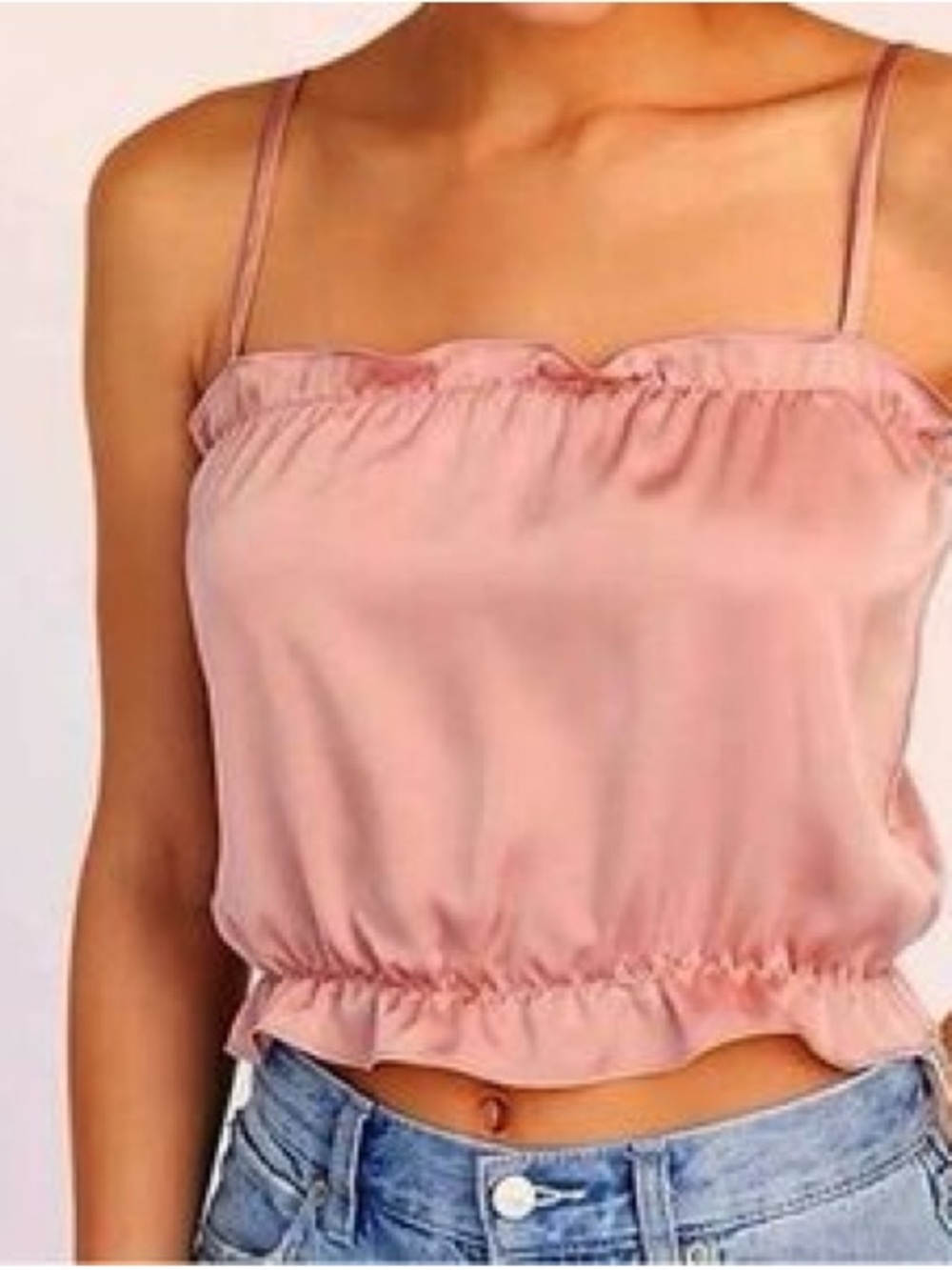 Free People Blush Ruffled Pink Satin Crop Cami